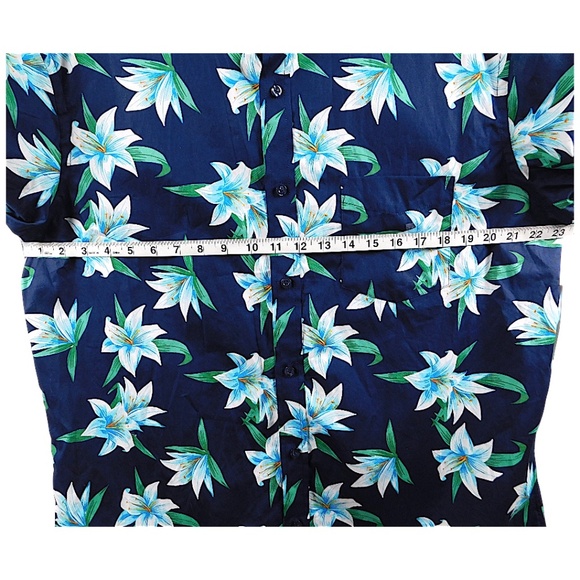 Club Room Men’s Hawaiian Floral Button-Down Shirt Navy Blue Size XL - Picture 6 of 9